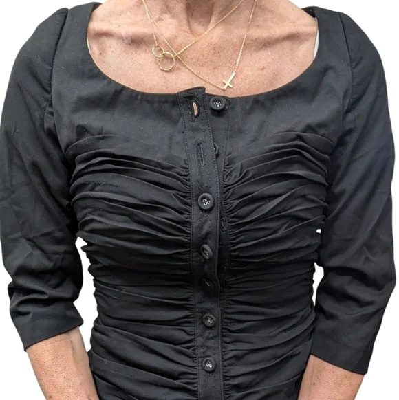 Byron Lars Beauty Mark Black Ruched Bodycon Midi Dress Size 2 Cocktail Party - Picture 5 of 15